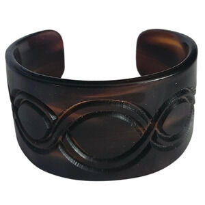 Vtg 1960s Small  Faux Tortoiseshell Resin  Infinity Loop Wide Cuff Bracelet